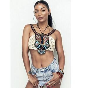 ANGL L embellished beaded boho festival crochet crop top Coachella Stage Coach